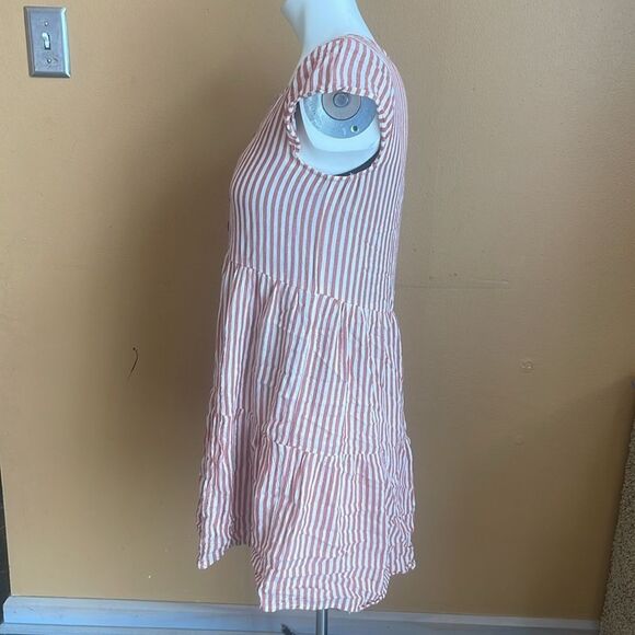 American Eagle Womens XS Flowy Striped Cap Sleeve Short Tiered Dress Red White - Picture 3 of 11